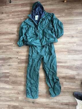 Vintage Cedar Key Green 2-Piece Nylon Rain Suit Jacket & Pants Set XL